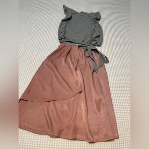 Trend Blossoms - Elegant Gray and Pink Girl’s Skirt and Shirt
